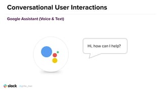 Conversational User Interactions
Google Assistant (Voice & Text)
Hi, how can I help?
@girlie_mac
 