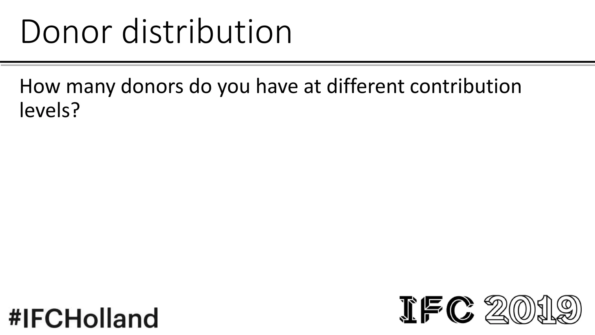 Donor distribution
How many donors do you have at different contribution
levels?
 