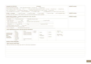 75
CONSIDER HIV INFECTION All children
Has the child had an HIV test? If yes, what was the result? Pos HIV test Neg HIV test
If Test Positive: is child on ART yes no If no test, has the mother had an HIV test? No test Pos HIV test Neg HIV test
And: Pneumonia now Unsatisfactory weight gain Persistent diarrhoea now or in past 3 months Oral thrush
Ear discharge now or in the past Parotid enlargement Low weight for age Enlarged glands in 2 or more of: neck, axilla or groin
ALWAYS classify:
TB RISK All children Close TB contact Cough for 3 weeks Loss of weight Fever for 7days NOT GROWING WELL
All children with HIGH RISK OF TB or RISK OF TB must have full TB assessment and be classiﬁed
ALWAYS classify:
ASSESS CHILD’S FEEDING if anaemia, not growing well or age < two years
How are you feeding your child? _____________________________________________________________________________________________________
Breastfed: ________ times during the day. Breastfed during the night
Given other milk: ______________ type. Using ______________________________to give the milk.
Other milk given __________ times per day. Amounts of other milk each time:_________________________________
Given other food or ﬂuids. These are: _______________________________________________________
_________________
These given __________ times per day. Using _________________________ to give other ﬂuids.
Feeding changed in this illness. If yes, how? ___________________________________________________
__________
If Not Growing Well:How large are the servings? ______________________________ ___________________________________
Own serving given. Who feeds the child and how?_____________________________________________________
ALWAYS classify:
CHECK IMMUNISATION STATUS AND GIVE ROUTINE TREATMENTS
Underline those
that have been
given.
Tick those
already given
Birth
6 weeks
10 weeks
14 weeks
6 months
9 months
12 months
18 months
6 years
BCG
DaPT-IPV-HB-Hib1
DaPT-IPV-HB-Hib2
DaPT-IPV-HB-Hib3
DaPT-IPV-HB-Hib4
Td
OPV0
OPV1
Measles1
Measles2
PCV1
PCV2
PCV3
Vitamin A
Yes No
Mebendazole
Yes No
ASSESS OTHER PROBLEMS:
TREAT THE SICK YOUNG INFANT
Refer any child who has a danger sign, even if no other severe classiﬁcation.
RV1
RV2
 