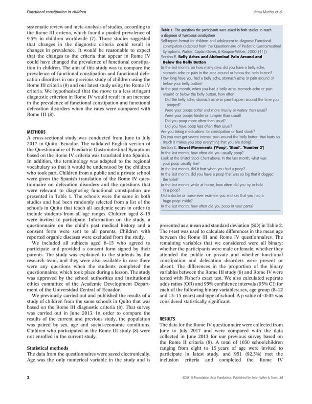 The prevalence of functional constipation in children was unchanged ...