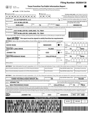 Kandi America (aka SC Autosports) Public Information Form