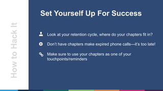 HowtoHackIt Set Yourself Up For Success
Look at your retention cycle, where do your chapters fit in?
Don’t have chapters m...