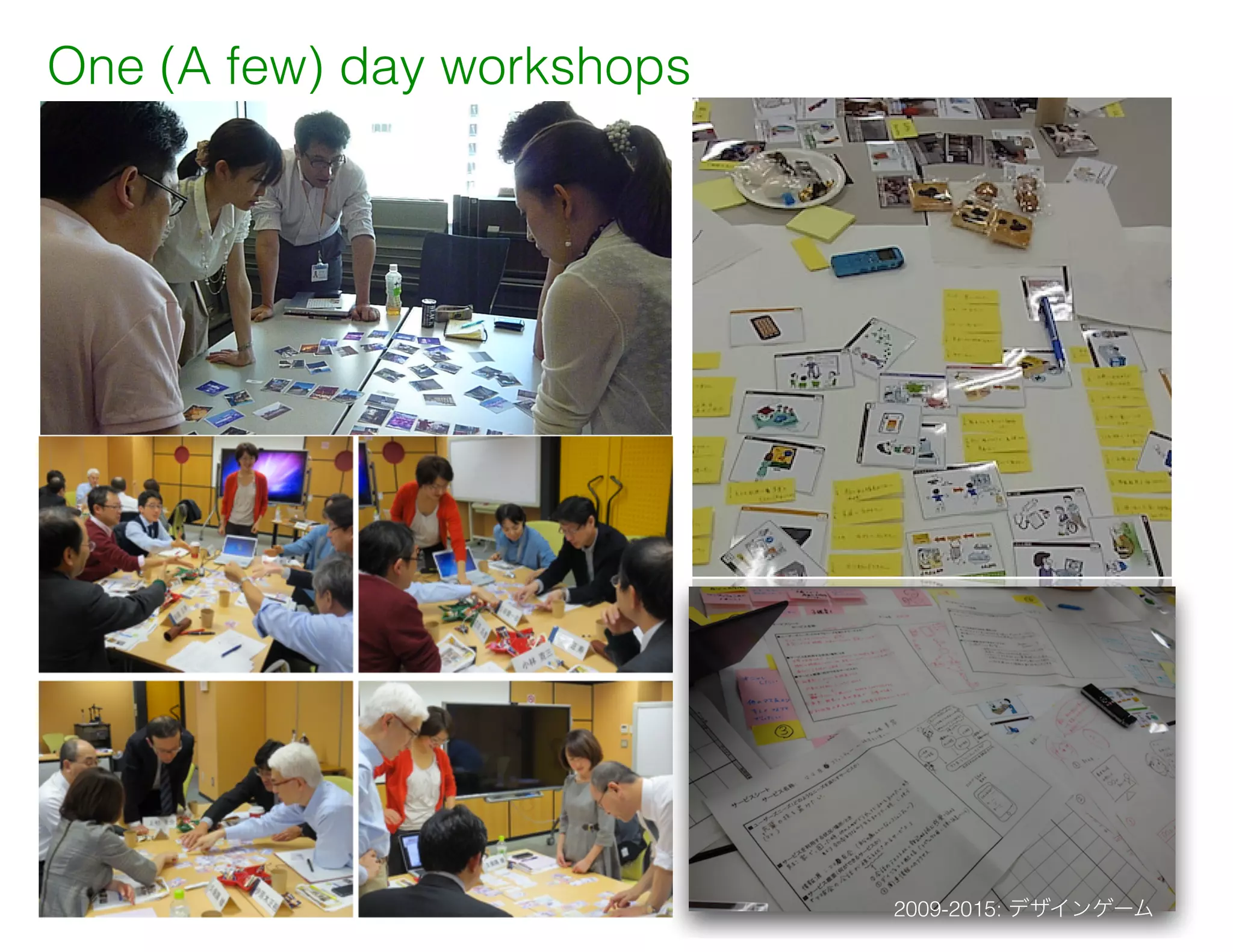 2009-2015: デザインゲーム
One (A few) day workshops
 
