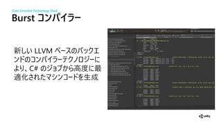 Burst コ パイ ー
新 LLVM
C# 高 最
化 生成
Data-Oriented Technology Stack
 