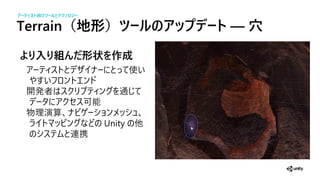 Terrain（地形）ツー のアッ デート &mdash; 穴
より入り組んだ形状を作成
使
開 者
可
演算
Unity 他
携
アーティスト向けツー とテクノ ジー
 