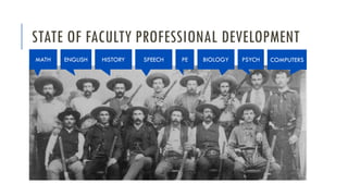 STATE OF FACULTY PROFESSIONAL DEVELOPMENT
MATH ENGLISH HISTORY SPEECH PE BIOLOGY PSYCH COMPUTERS
 
