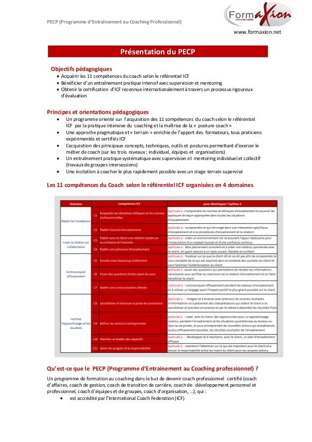Programme Dentraînement Au Coaching Professionnel Pecp - 