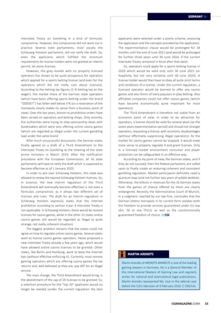 GERMANY ::
Interstate Treaty on Gambling in a kind of formulaic
compromise. However, this compromise did not work out in
p...