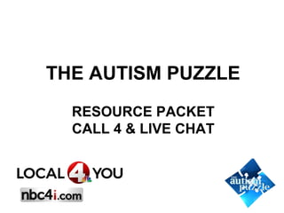 THE AUTISM PUZZLE
RESOURCE PACKET
CALL 4 & LIVE CHAT
 