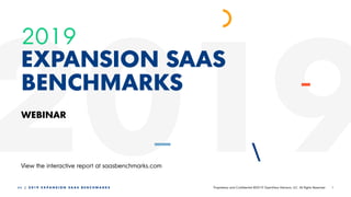 1O V | 2 0 1 9 E X P A N S I O N S A A S B E N C H M A R K S Proprietary and Confidential ©2019 OpenView Advisors, LLC. All Rights Reserved
2019
2019
EXPANSION SAAS
BENCHMARKS
View the interactive report at saasbenchmarks.com
WEBINAR
 