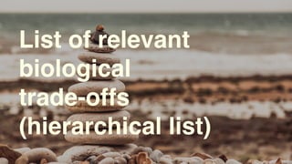 List of relevant
biological
trade-offs
(hierarchical list)
 