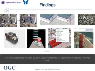 OGC
®
Findings
Copyright © 2019 Open Geospatial Consortium
Systematic feedback to user action is very important to let users know what they’re doing
now.
 
