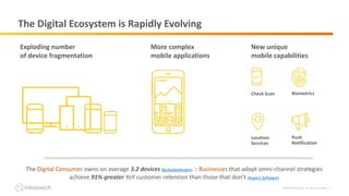 ©2019 Infostretch. All rights reserved. 5
The Digital Ecosystem is Rapidly Evolving
Push
Notification
Location
Services
Check Scan Biometrics
New unique
mobile capabilities
More complex
mobile applications
Exploding number
of device fragmentation
The Digital Consumer owns on average 3.2 devices (globalwebindex) :: Businesses that adopt omni-channel strategies
achieve 91% greater YoY customer retention than those that don’t (Aspect Software)
 