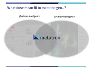 What dose mean BI to meet the geo.. ?
Metatron Discovery 8
Location IntelligenceBusiness Intelligence
 
