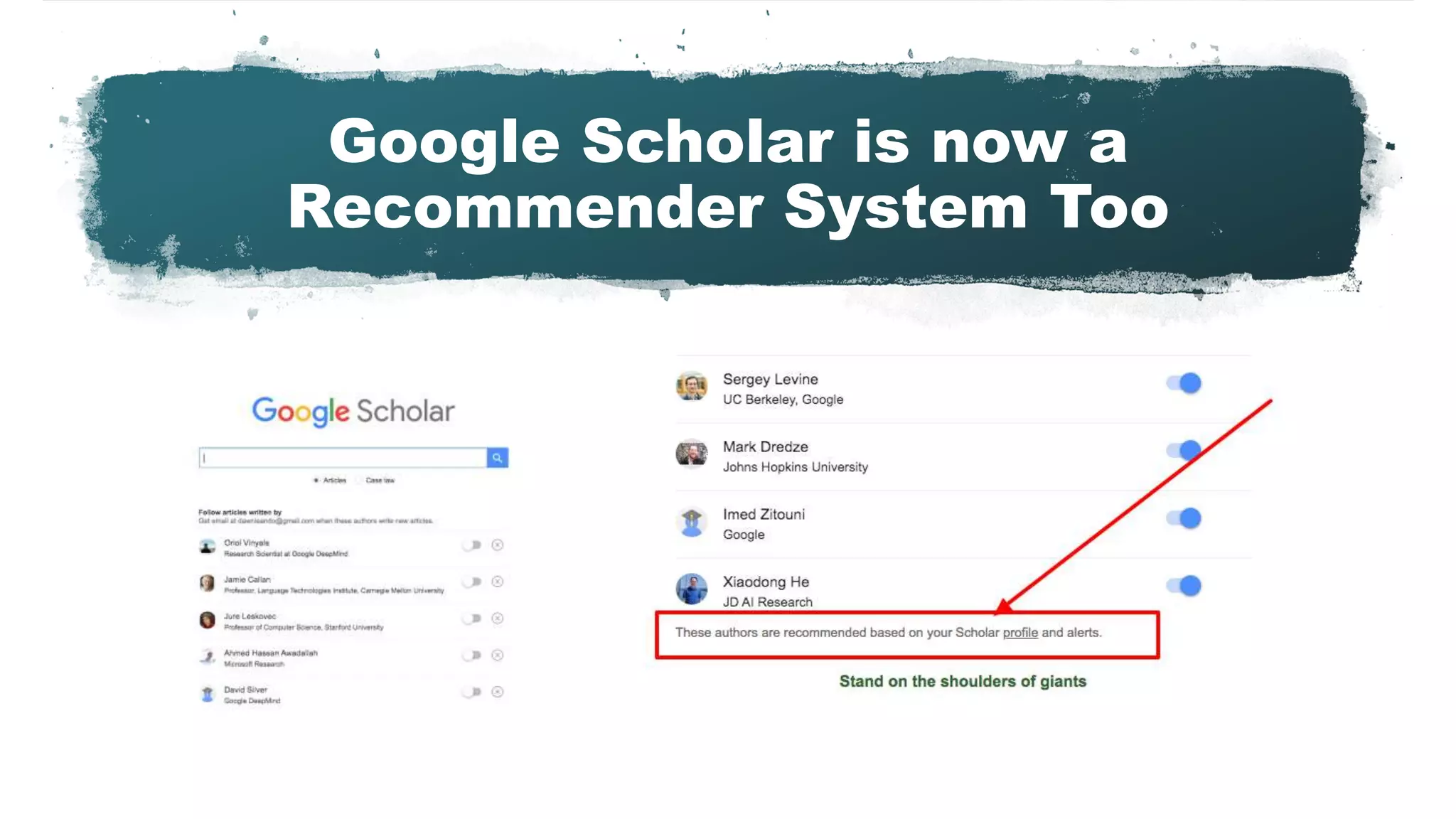 Google Scholar is now a
Recommender System Too
 