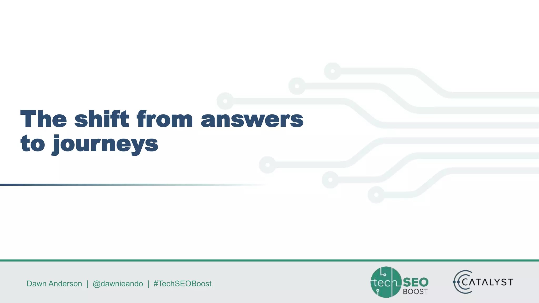 Dawn Anderson | @dawnieando | #TechSEOBoost
The shift from answers
to journeys
 