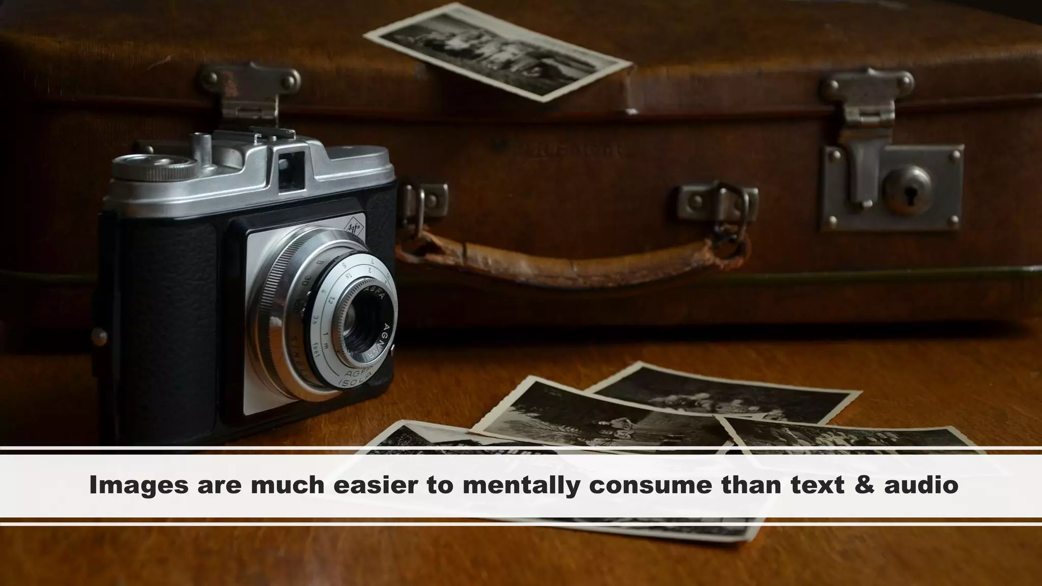 Images are much easier to mentally consume than text & audio
 