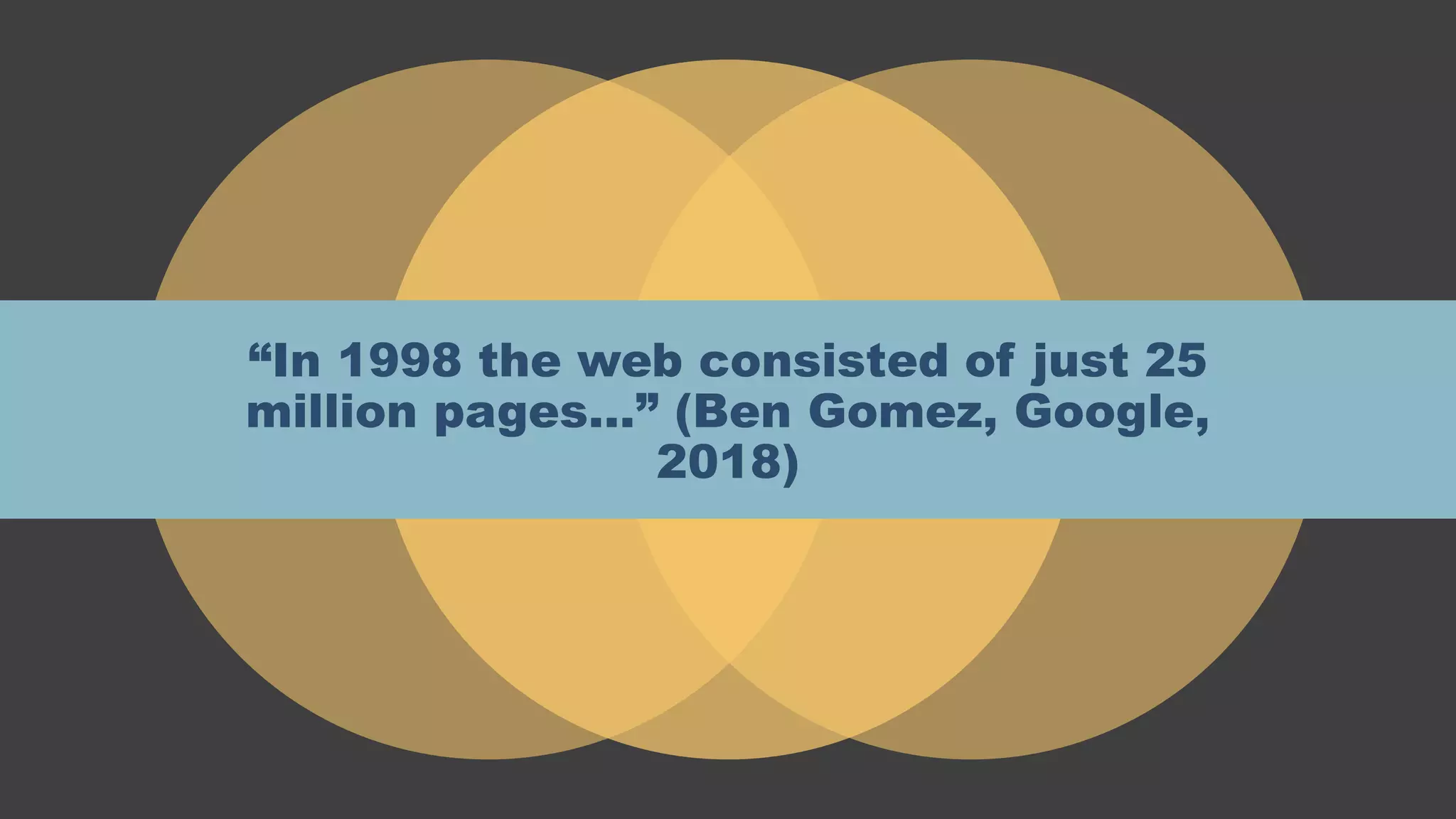“In 1998 the web consisted of just 25
million pages…” (Ben Gomez, Google,
2018)
 