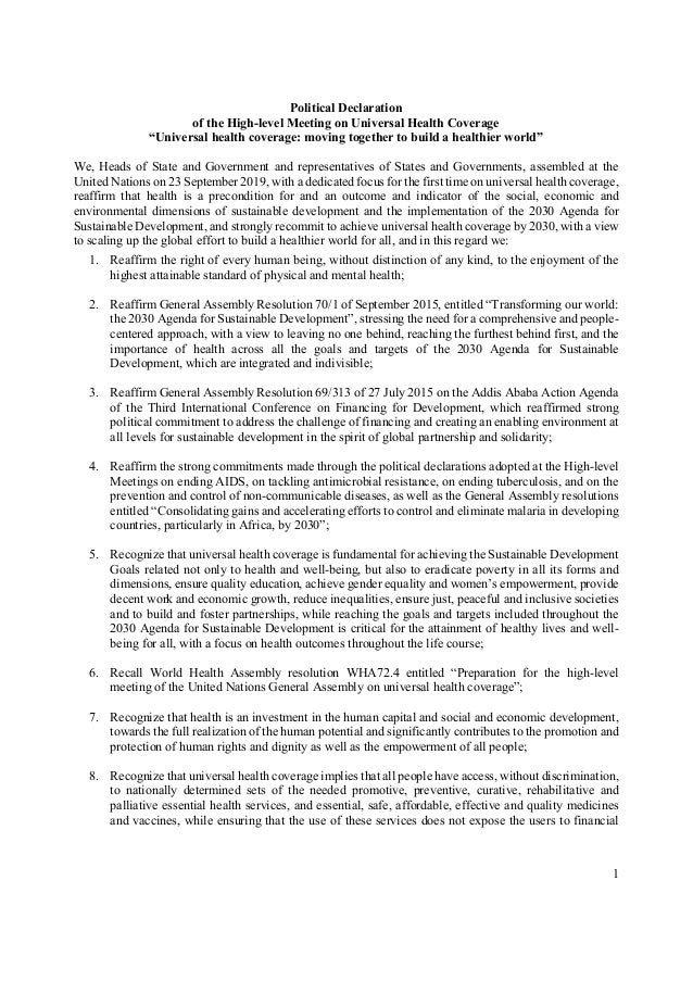 2019 Un Final Uhc Political Declaration And Letters