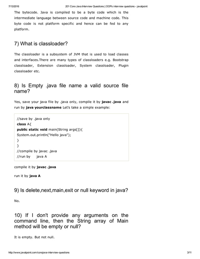 201 core java interview questions oo ps interview questions javatpoint