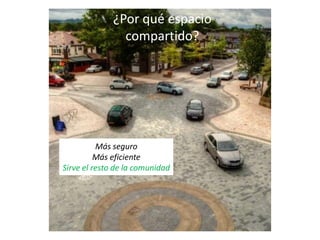 ¿Por qué espacio
compartido?
Más seguro
Más eficiente
Sirve el resto de la comunidad
 