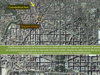 Connecticut Ave
Dupont Circle
Clasificación de función es inconsistente con redes urbanas de calles en un número de puntos
Un importante punto de partida es que está construido redes urbanas de calles con el tipo de ca
multipropósito que no se reconoce en el paradigma de movilidad/acceso
 