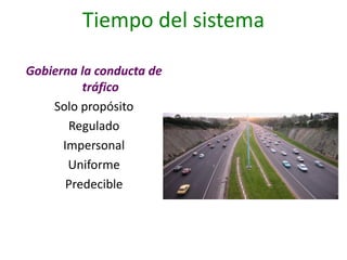 Tiempo del sistema
Gobierna la conducta de
tráfico
Solo propósito
Regulado
Impersonal
Uniforme
Predecible
 