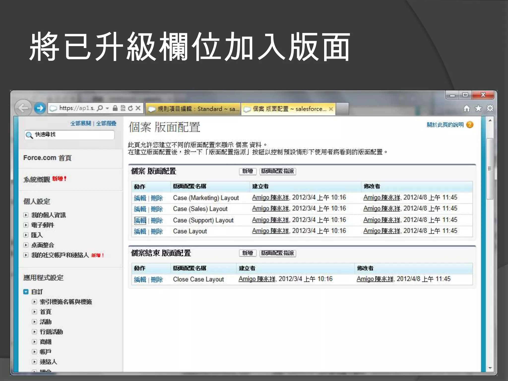 將已升級欄位加入版面
 