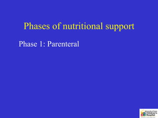 Phases of nutritional support
Phase 1: Parenteral
 