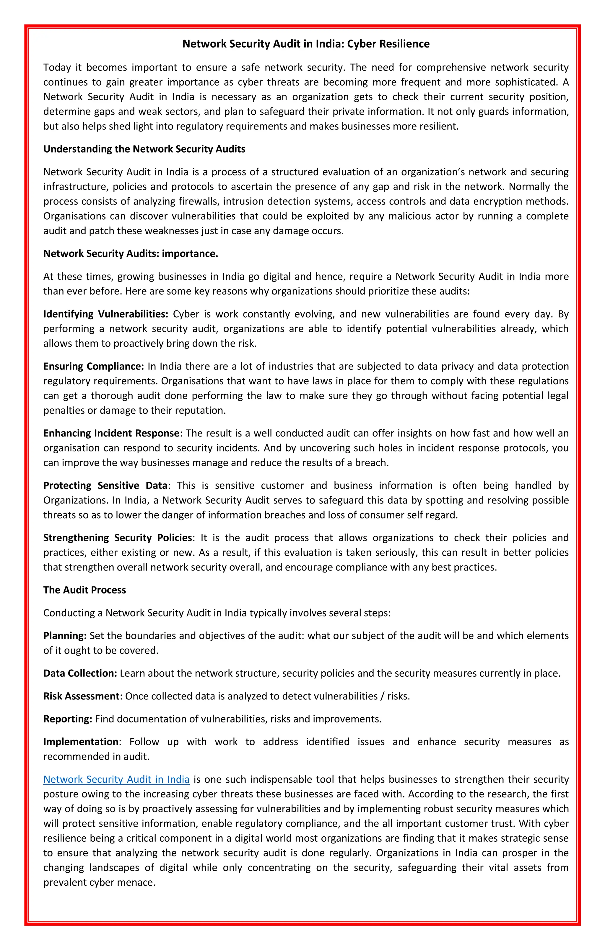 Network Security Audit in India: Cyber Resilience | PDF