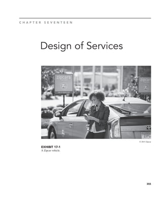 Design of Services
C H A P T E R S E V E N T E E N
EXHIBIT 17-1
A Zipcar vehicle.
355
© 2015 Zipcar
 