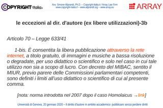 Il diritto d'autore in ambito accademico: pubblicare senza perdere diritti (Genova, gen. 2020)