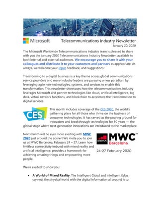 Microsoft Telecommunications Industry Newsletter | January 2020