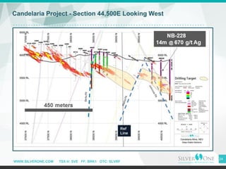 WWW.SILVERONE.COM TSX-V: SVE FF: BRK1 OTC: SLVRF
24
Candelaria Project - Section 44,500E Looking West
24
 