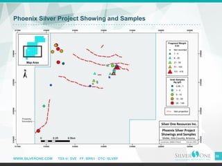WWW.SILVERONE.COM TSX-V: SVE FF: BRK1 OTC: SLVRF
38
Phoenix Silver Project Showing and Samples
 