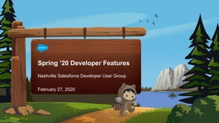 Spring ‘20 Developer Features
Nashville Salesforce Developer User Group
February 27, 2020
 