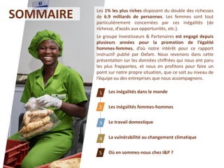 Les inégalités dans le monde
Les inégalités femmes-hommes
Le travail domestique
La vulnérabilité au changement climatique
...
