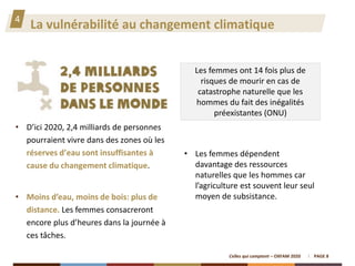 PAGE 8Celles qui comptent – OXFAM 2020
Les femmes ont 14 fois plus de
risques de mourir en cas de
catastrophe naturelle qu...