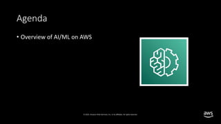 © 2020, Amazon Web Services, Inc. or its affiliates. All rights reserved.
Agenda
• Overview of AI/ML on AWS
 