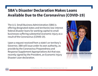 What businesses are eligible to apply?
SBA’s Economic Injury Disaster Loans (or working capital loans)
are available to sm...