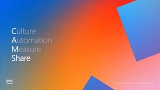 © 2020, Amazon Web Services, Inc. or its affiliates. All rights reserved.
ulture
utomation
easure
 