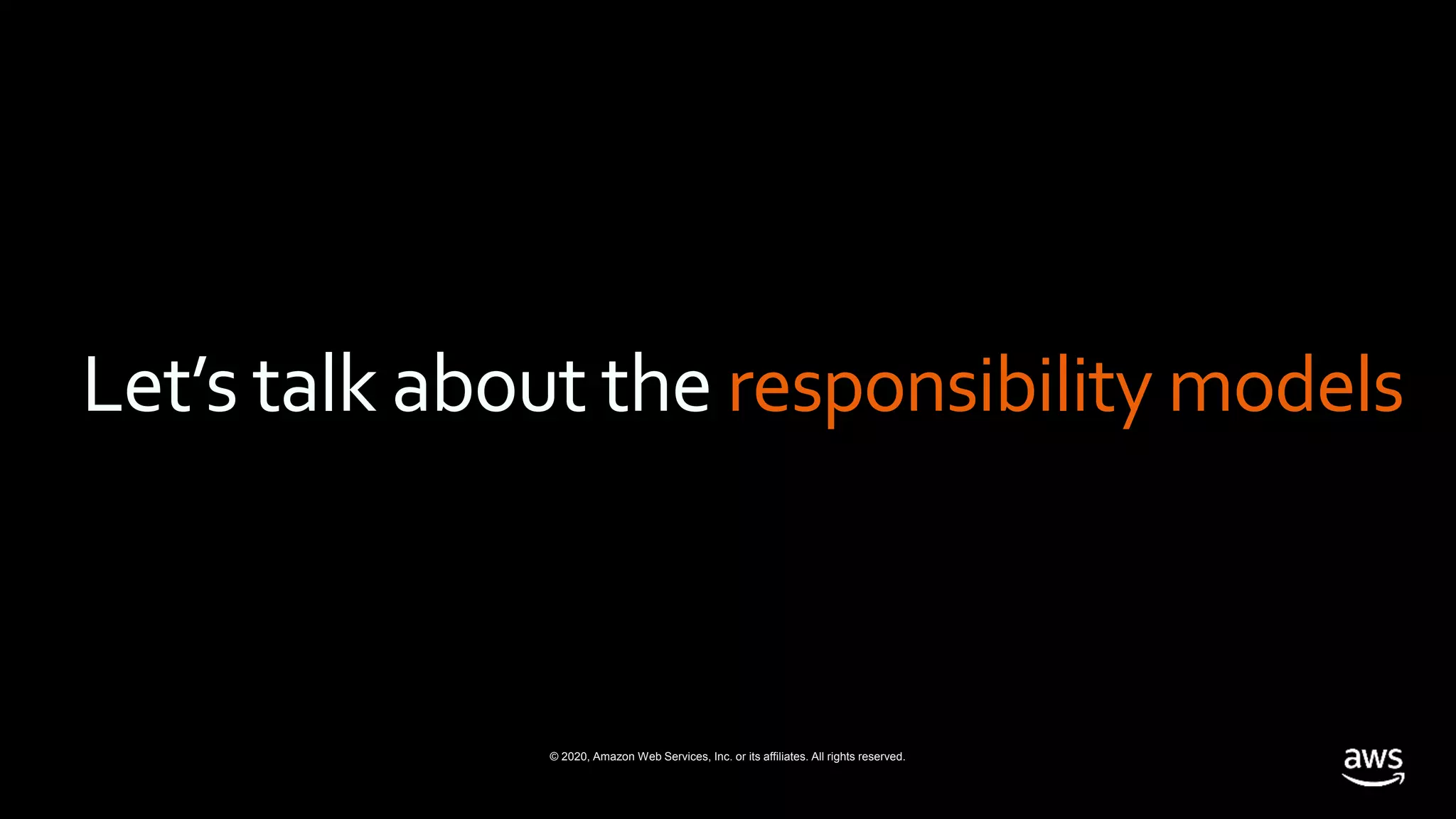 © 2020, Amazon Web Services, Inc. or its affiliates. All rights reserved.
Let’s talk about the responsibility models
 