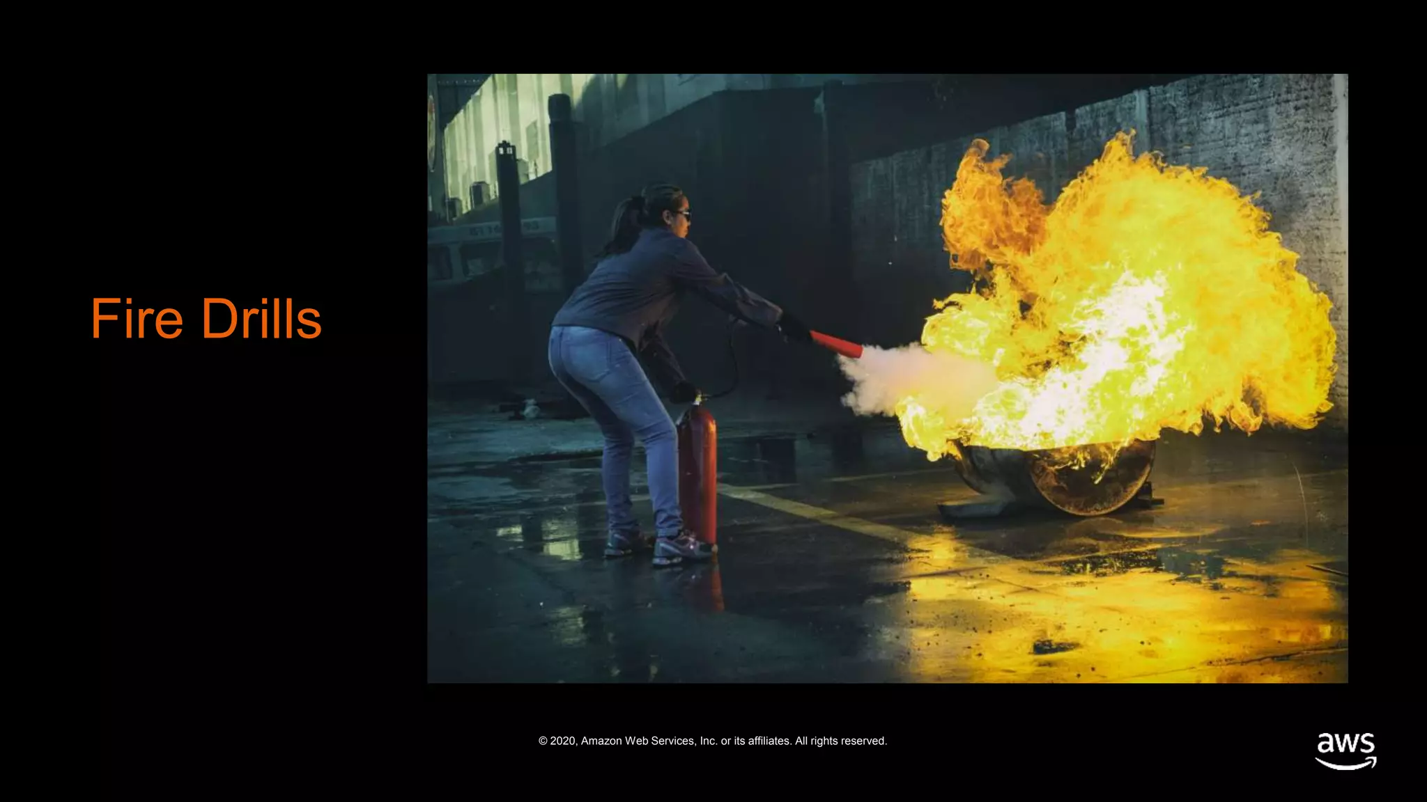 © 2020, Amazon Web Services, Inc. or its affiliates. All rights reserved.
Fire Drills
 