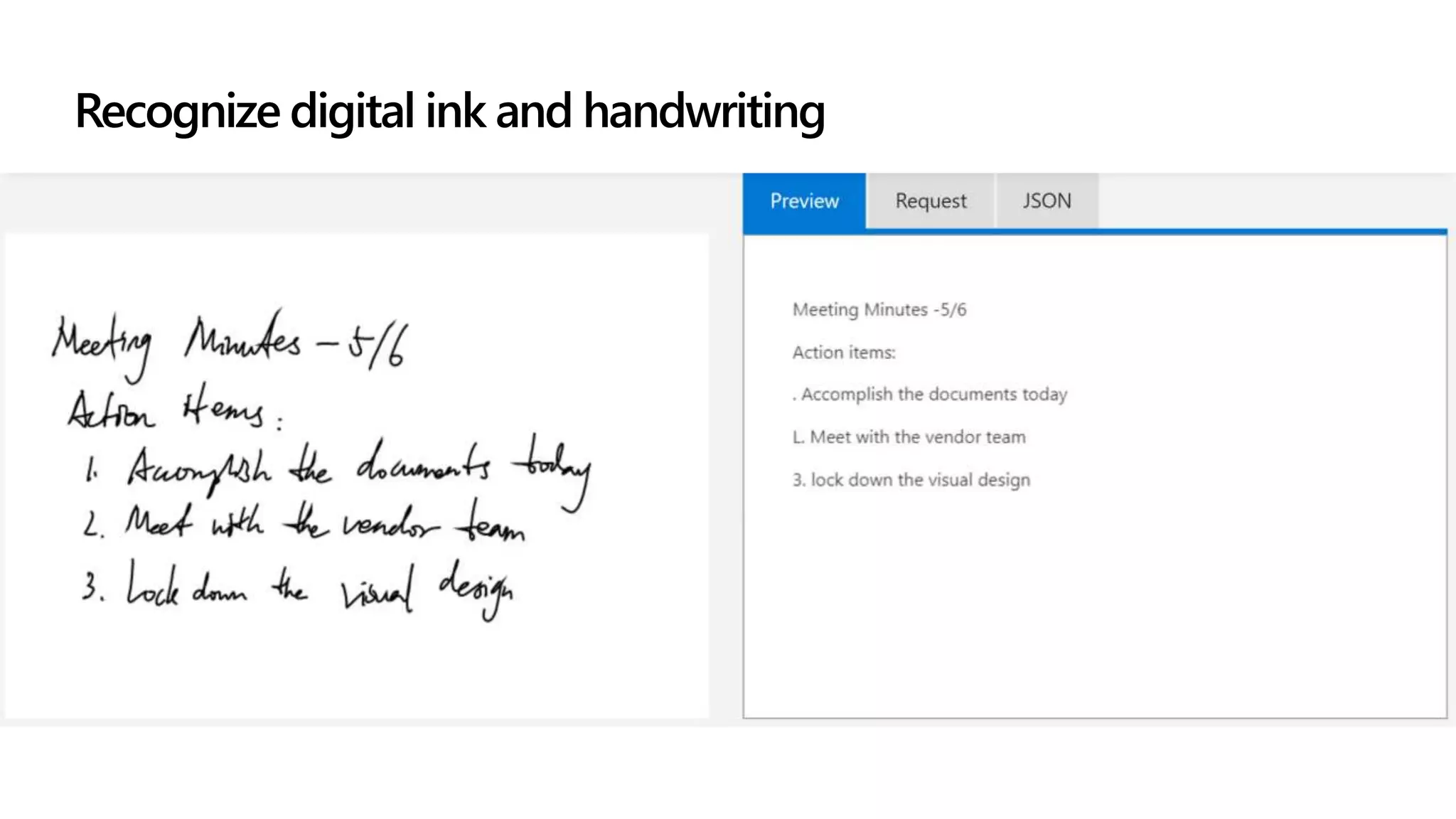 Extract information from text
Recognize digital ink and handwriting
 