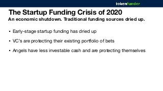 An economic shutdown. Traditional funding sources dried up.
The Startup Funding Crisis of 2020
• Early-stage startup fundi...