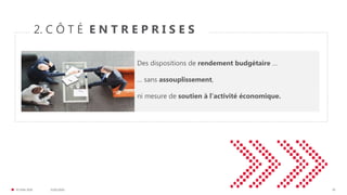 31/01/2020© FIDAL 2020 29
2. C Ô T É E N T R E P R I S E S
Des dispositions de rendement budgétaire …
… sans assouplissement,
ni mesure de soutien à l’activité économique.
 