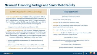 Newcrest Financing Package and Senior Debt Facility
33
Gold Pre-Pay and Stream Finance Package
Gold Prepay Credit Facility...
