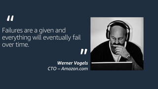 Failures are a given and
everything will eventually fail
over time.
Werner Vogels
CTO – Amazon.com
“ “
 