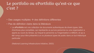 Le portfolio ou ePortfolio qu’est-ce que
c’est ?
 
