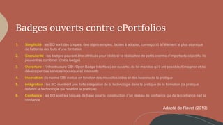 Badges ouverts contre ePortfolios
Adapté de Ravet (2010)
 